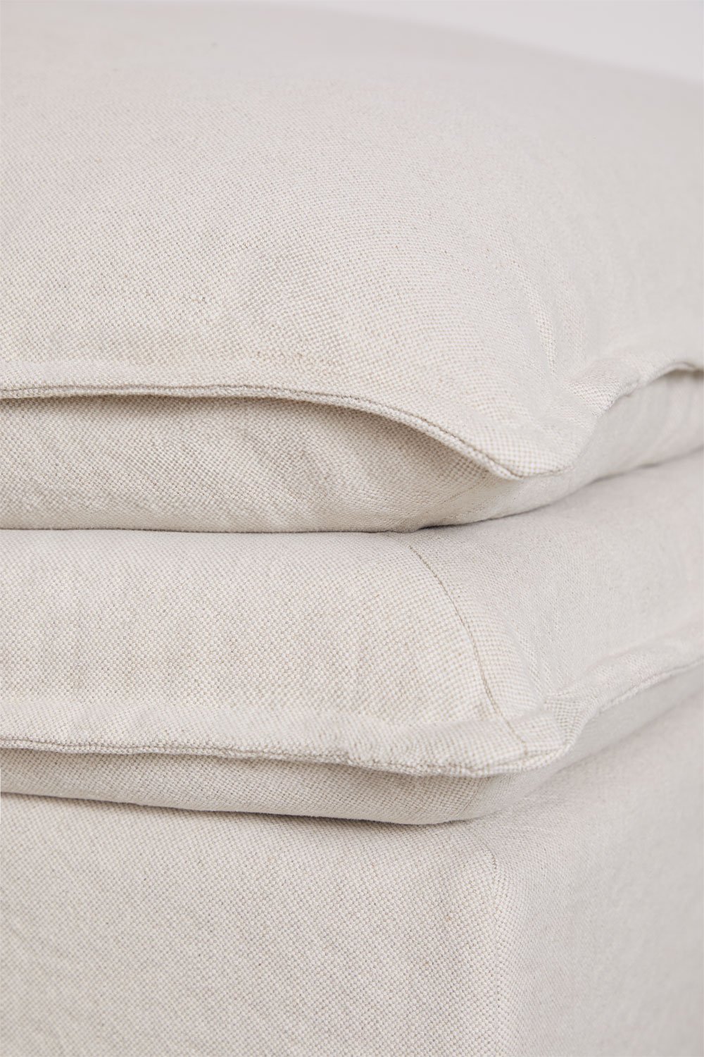 Set da soggiorno Grace in lino e cotone con divano 3 posti, poltrona e pouf