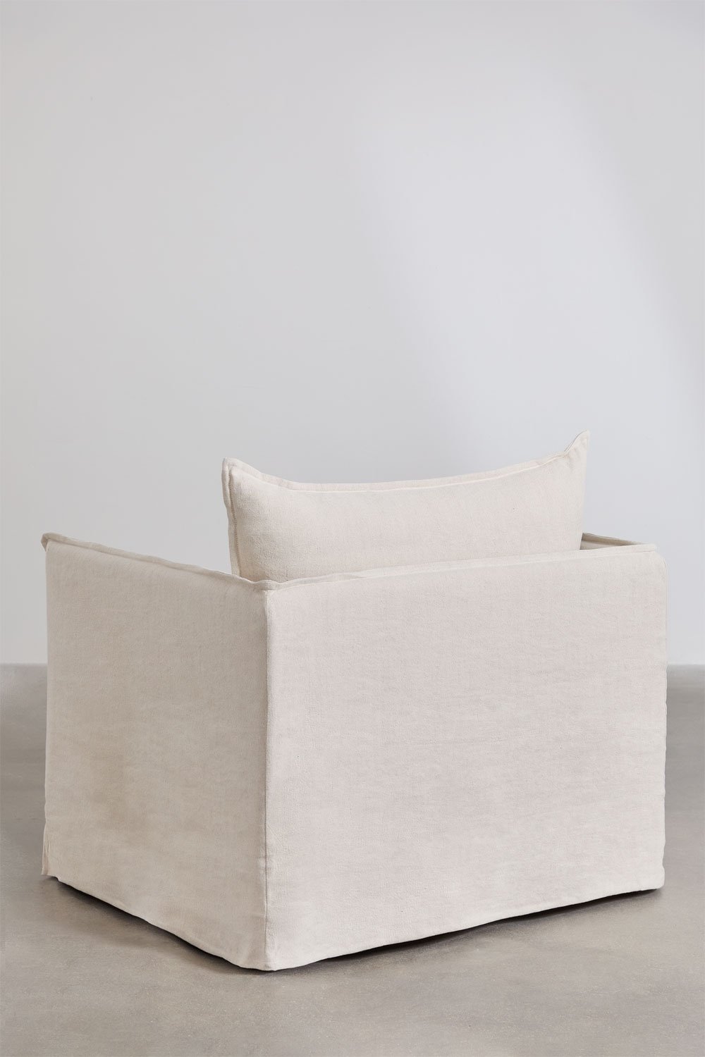 Set da soggiorno Grace in lino e cotone con divano 3 posti, poltrona e pouf