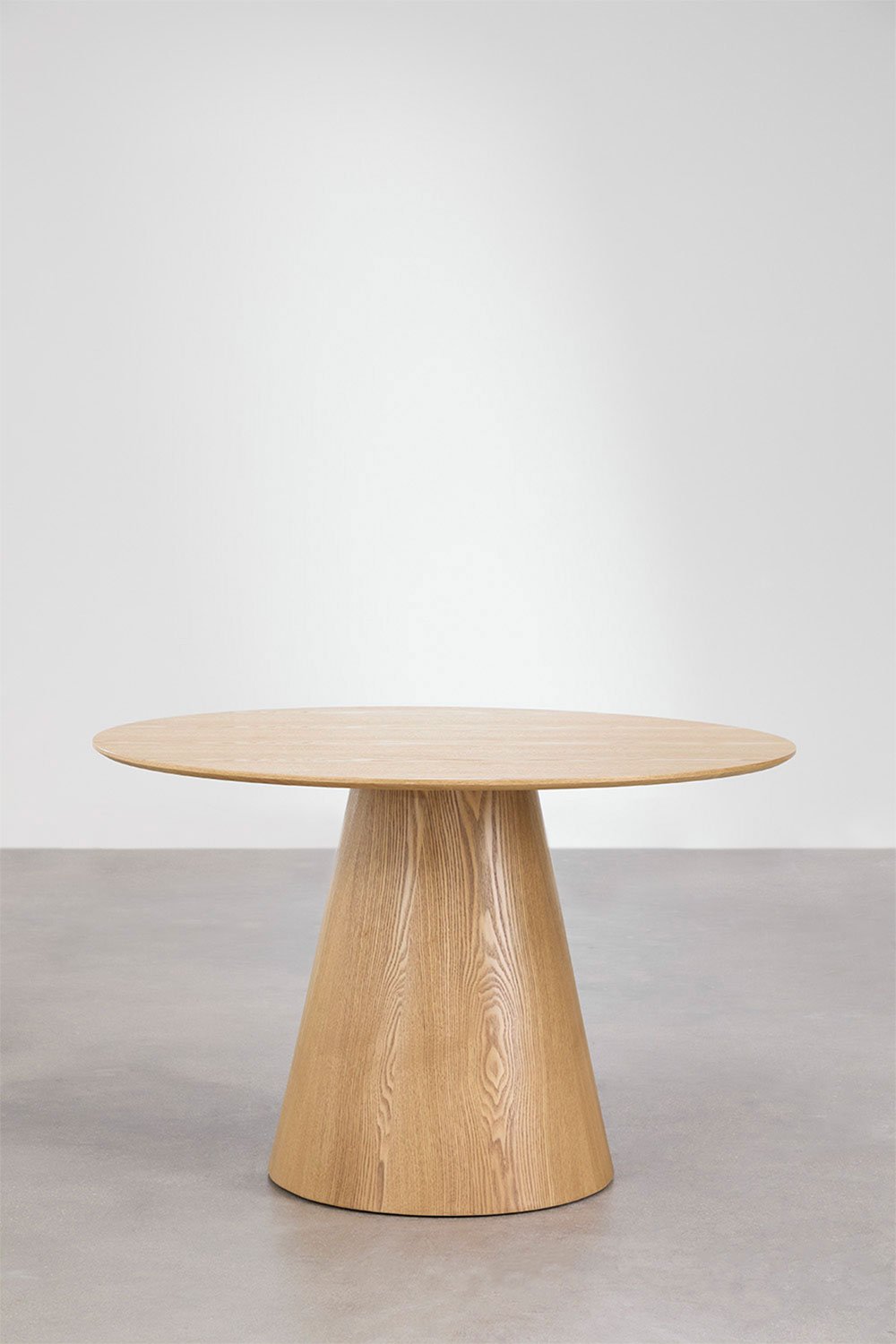 Set da tavola rotonda Ø120 cm in impiallacciatura di frassino Aura e 4 sedie da pranzo in legno e tessuto bouclé Lucca