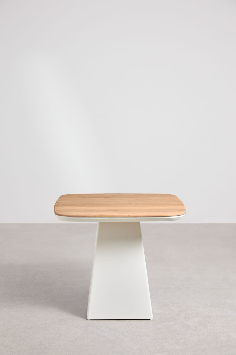 Set tavolo quadrato 90x90 cm in alluminio e legno di teak Inkeri e 4 sedie da giardino in alluminio e tessuto bouclé Yervin