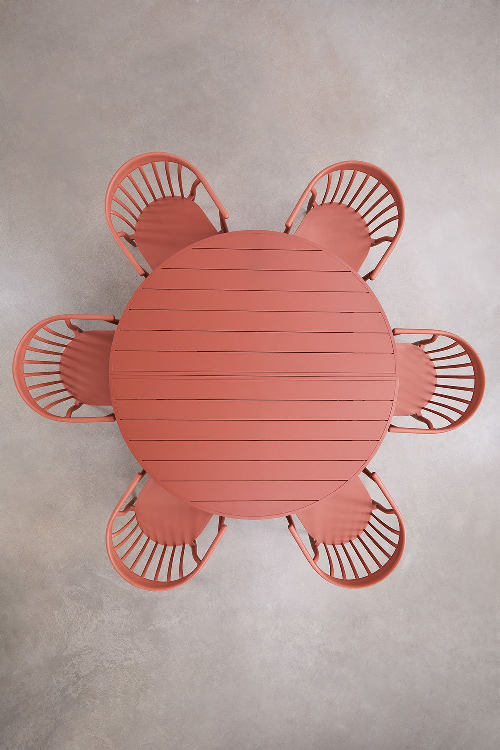 Set tavolo rotondo allungabile 145-200x145 cm in alluminio Barces e 6 sedie da giardino impilabili con braccioli Ivor