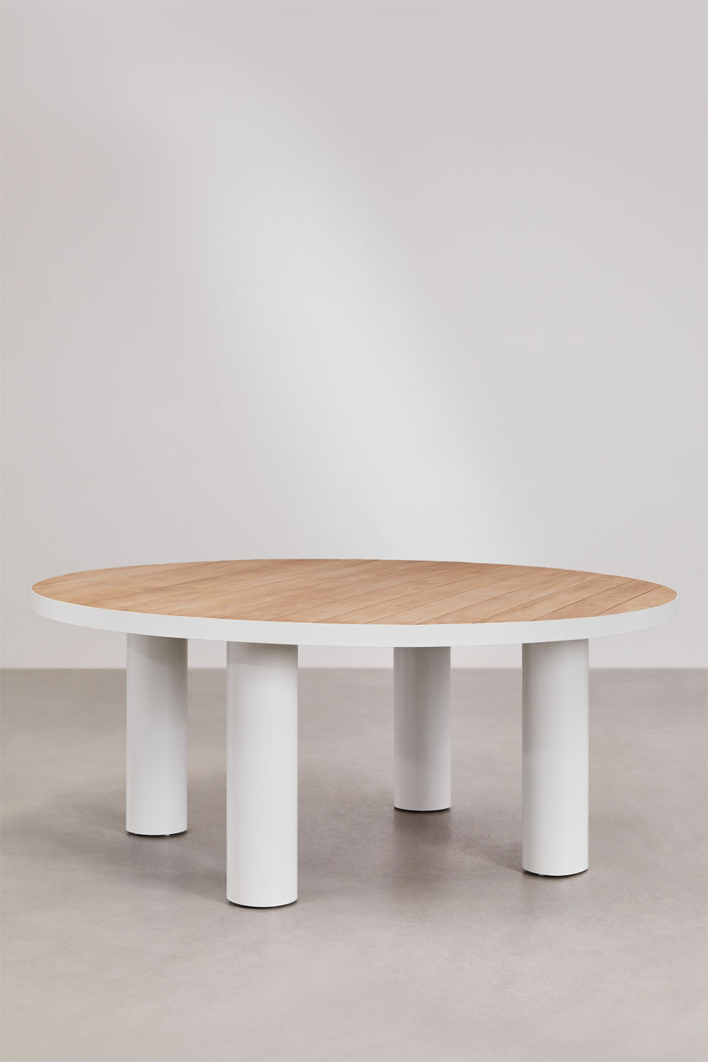 Set da tavolo rotondo Riviera, Ø180 cm, in legno di teak e alluminio, e 8 sedie da giardino Sophie in alluminio e corda intrecci