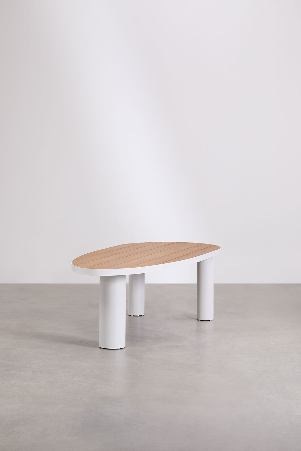 Set da tavolo ovale Taneli, 260x110 cm, in alluminio e legno di teak, e 10 sedie da giardino Sophie, in alluminio e corda intrec