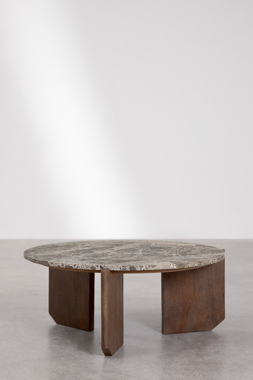 Set di 2 tavolini rotondi in pietra naturale e legno di mango Lavinia