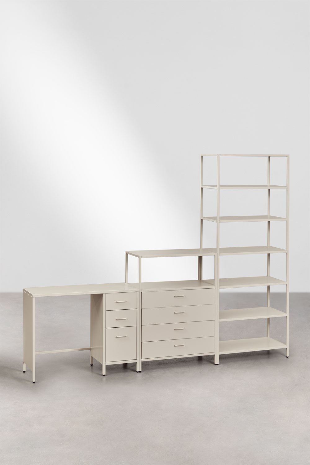 Set di scrivania, cassetti e scaffalature in acciaio Janine