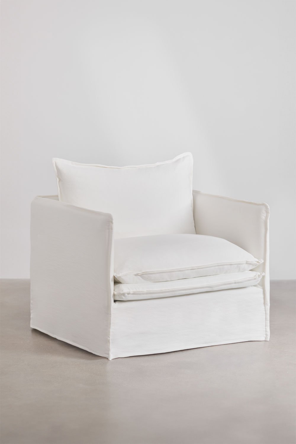 Set lounge Grace in lino e cotone con 2 poltrone e puff