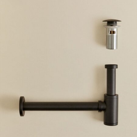 Set sifone lavello Bibur in acciaio inox e valvola di scarico per lavello tipo Click-Clack Orveta