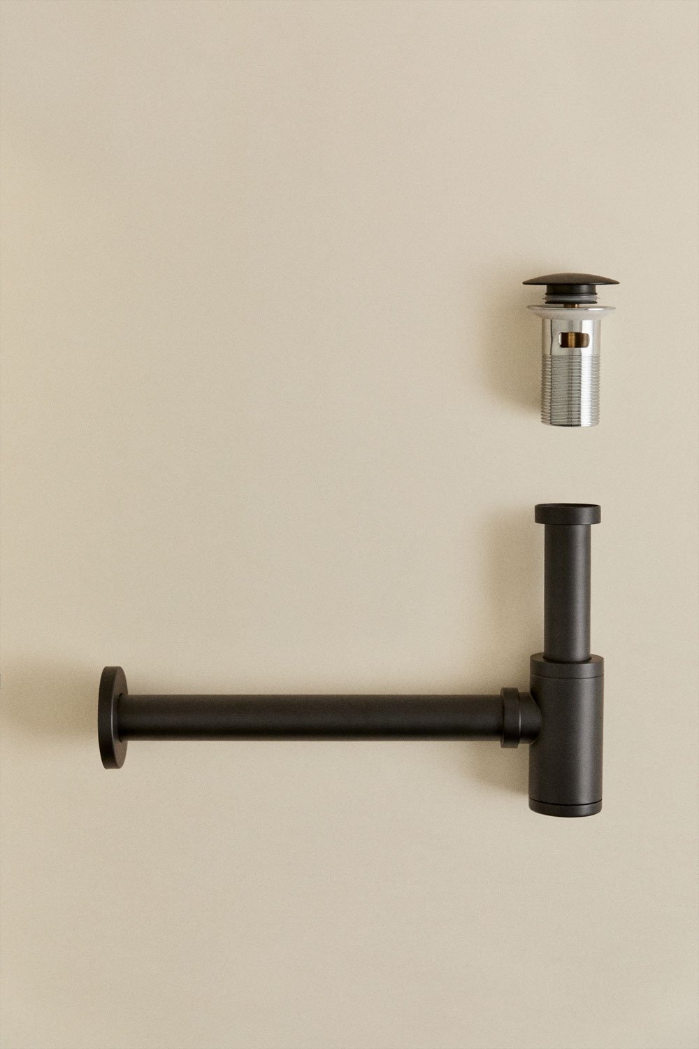 Set sifone lavello Bibur in acciaio inox e valvola di scarico per lavello tipo Click-Clack Orveta