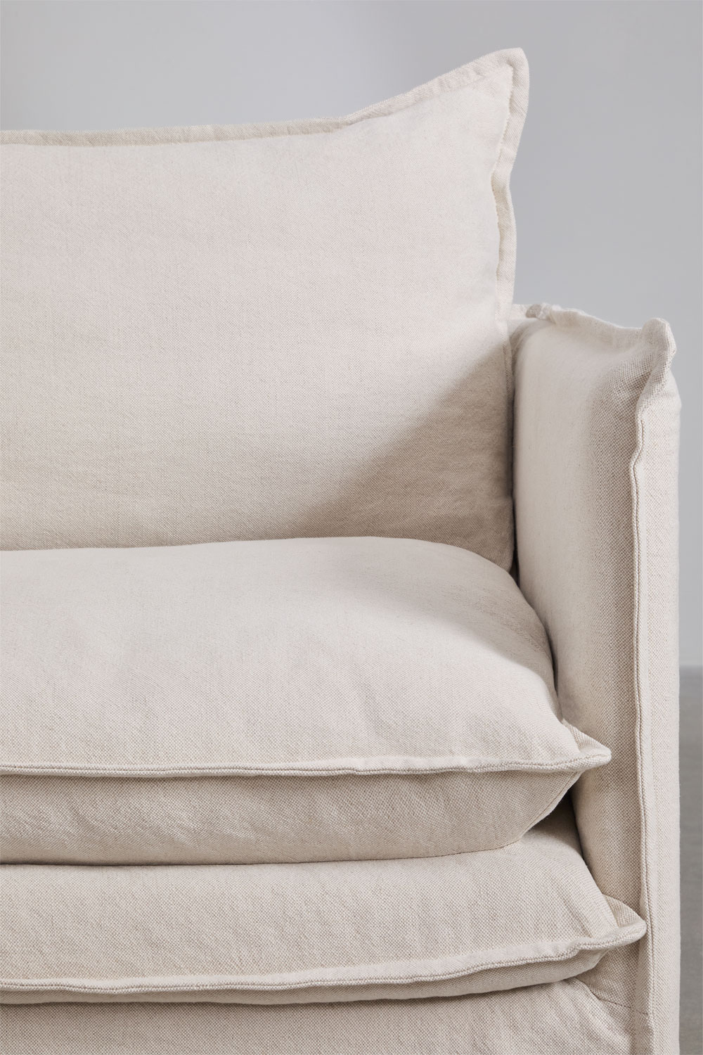 Set soggiorno con divano 2 posti, divano 3 posti e pouf in lino e cotone Grace