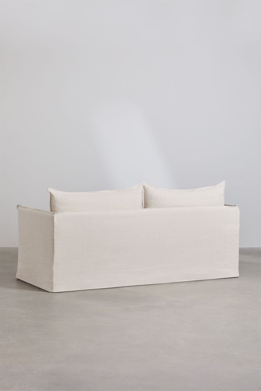 Set soggiorno con divano 2 posti, divano 3 posti e pouf in lino e cotone Grace