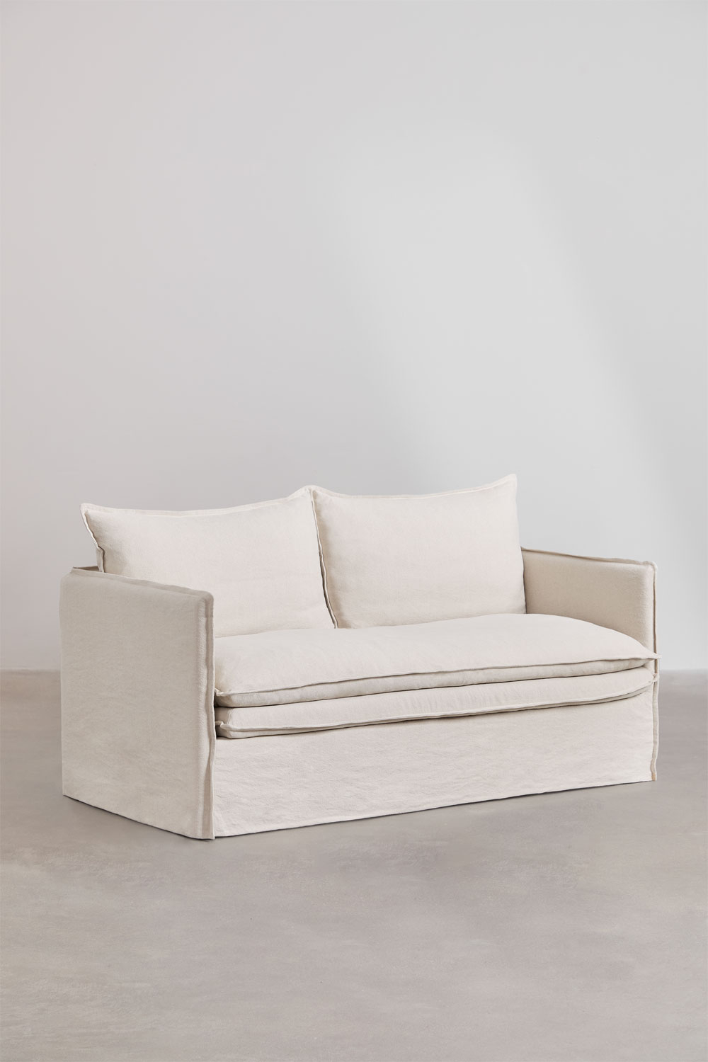 Set soggiorno con divano 2 posti, divano 3 posti e pouf in lino e cotone Grace