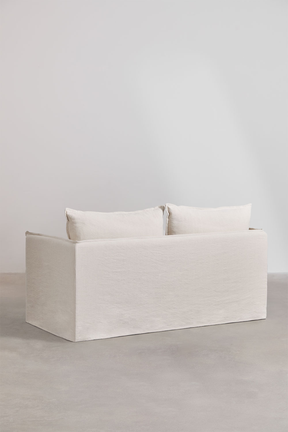 Set soggiorno con divano 2 posti, divano 3 posti e pouf in lino e cotone Grace