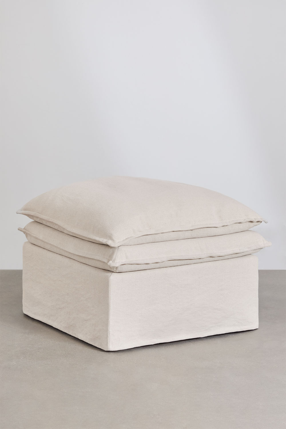 Set soggiorno con divano 2 posti, divano 3 posti e pouf in lino e cotone Grace