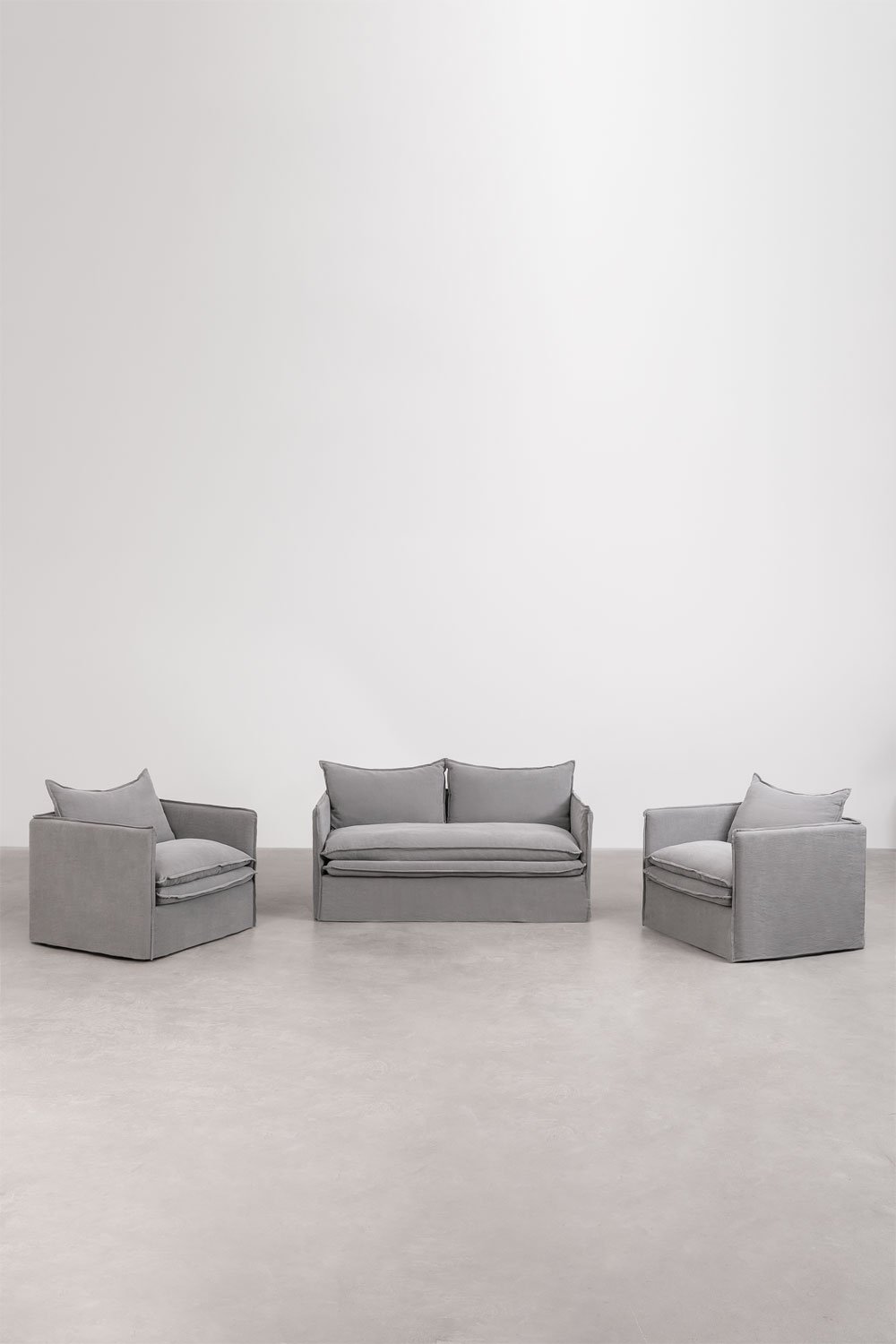 Set soggiorno con divano 2 posti e 2 poltrone in lino e cotone Grace