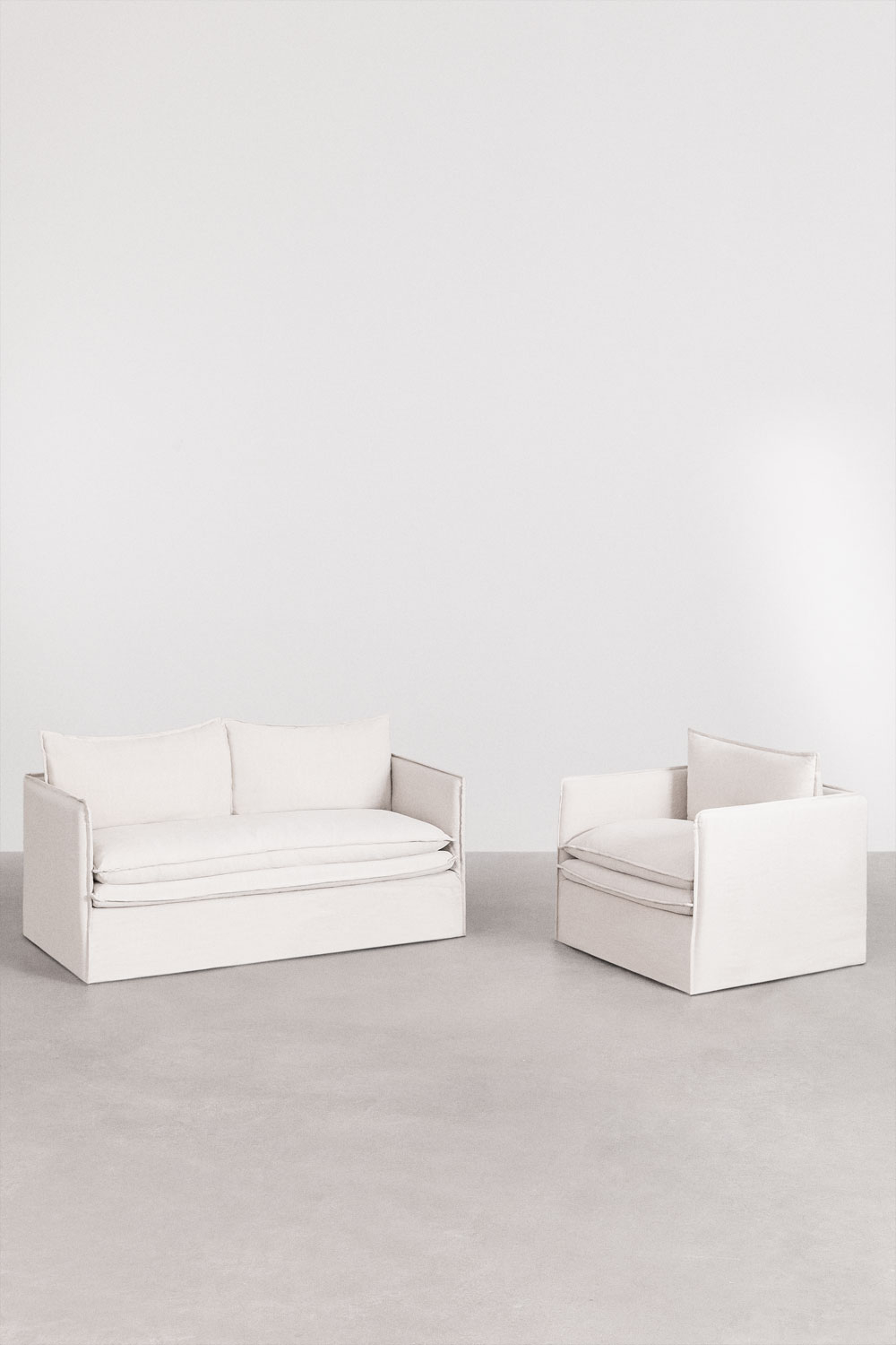 Set soggiorno con divano 2 posti e poltrona in lino e cotone Grace