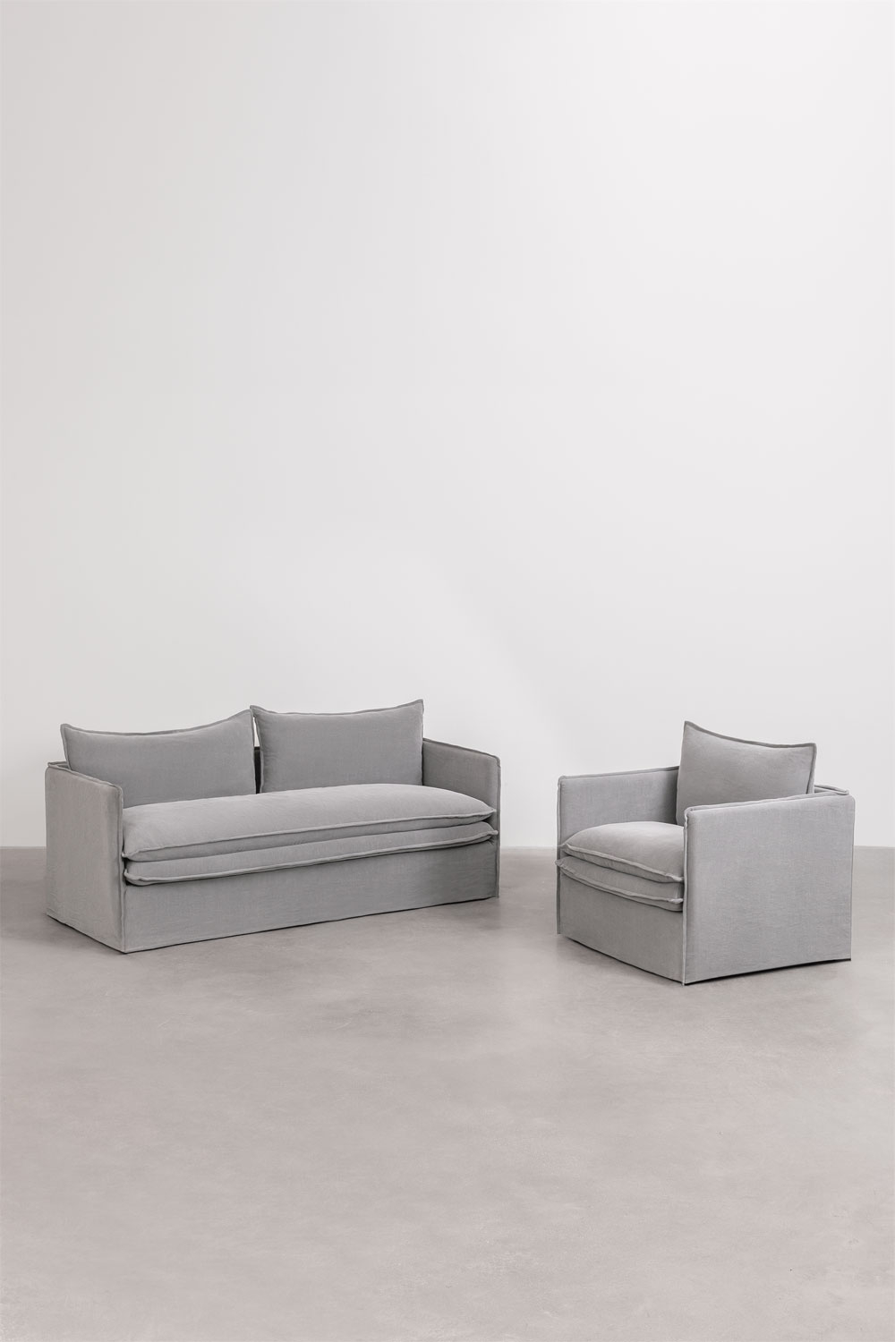Set soggiorno con divano 3 posti e poltrona in lino e cotone Grace