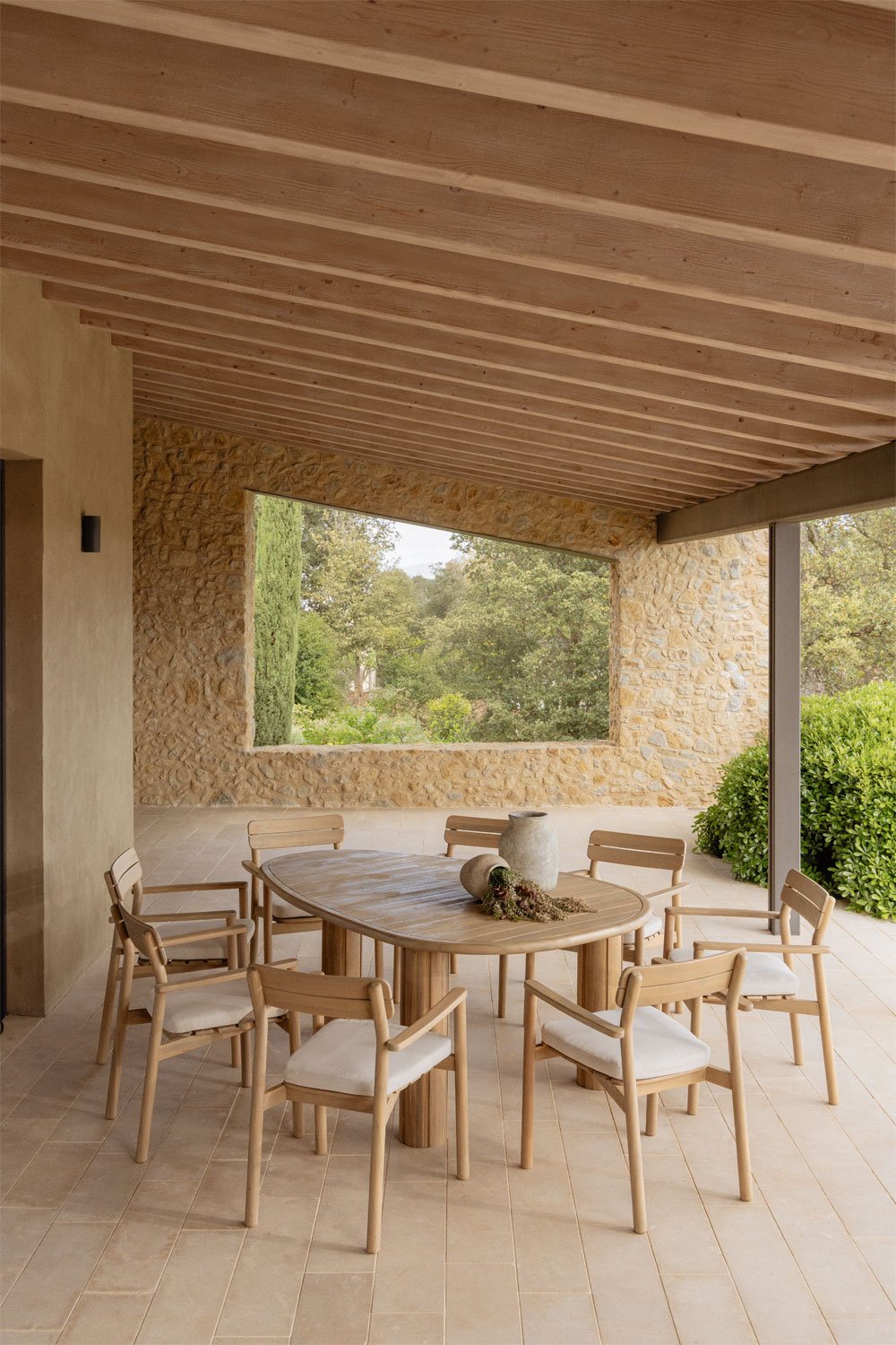 Set tavolo ovale â†”ï¸Ž 190 cm in legno di acacia Danara e 8 sedie da giardino in legno di acacia Saira