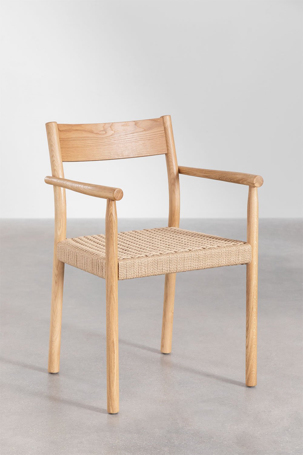 Set da tavolo ovale in cemento (220x95 cm) Noemi e 8 sedie da pranzo in legno di rovere e corda intrecciata Mara