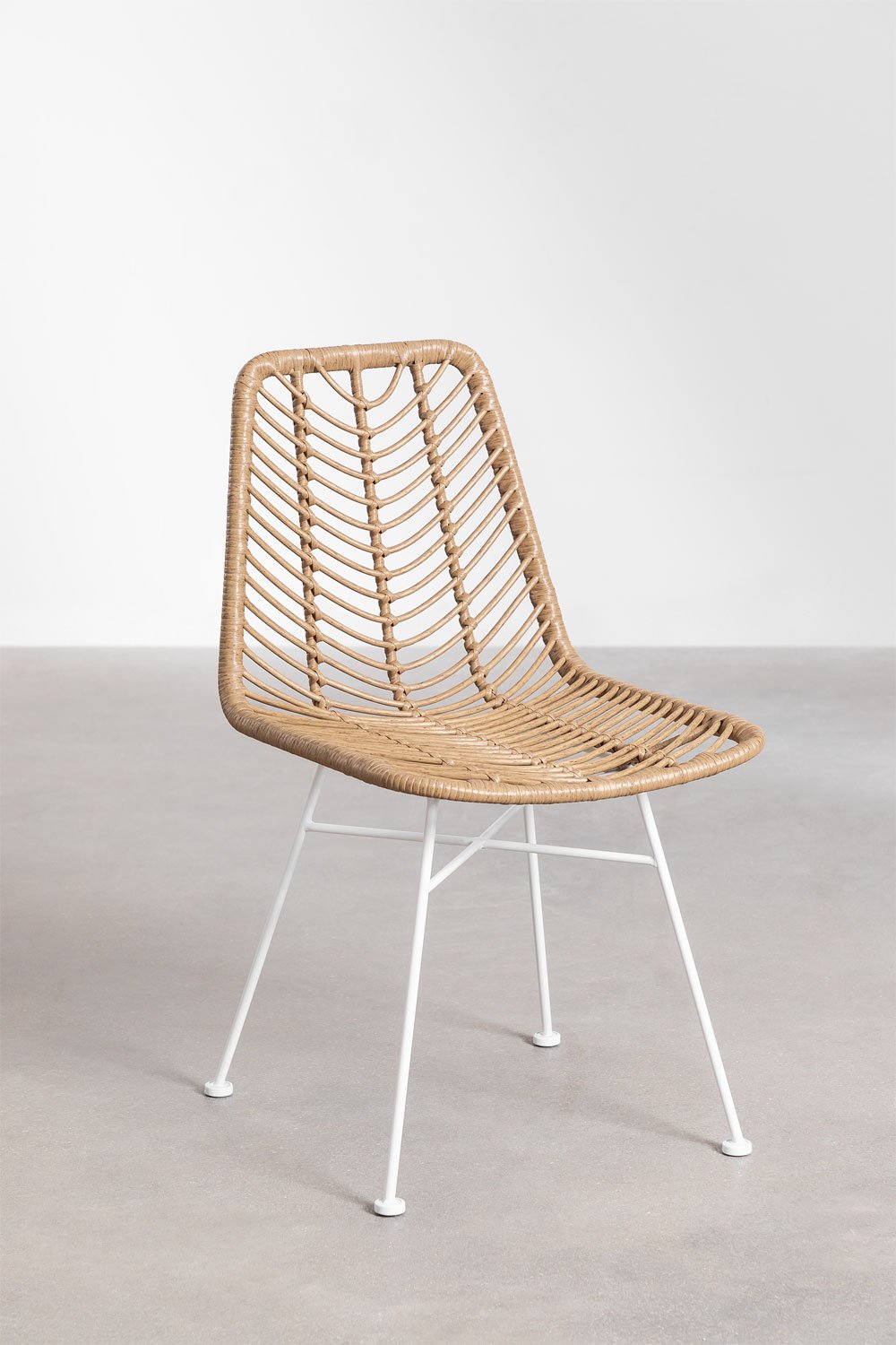 Set tavolo rettangolare 180x90 cm in legno di acacia e acciaio Maupi e 6 sedie da giardino in rattan sintetico Gouda Natural