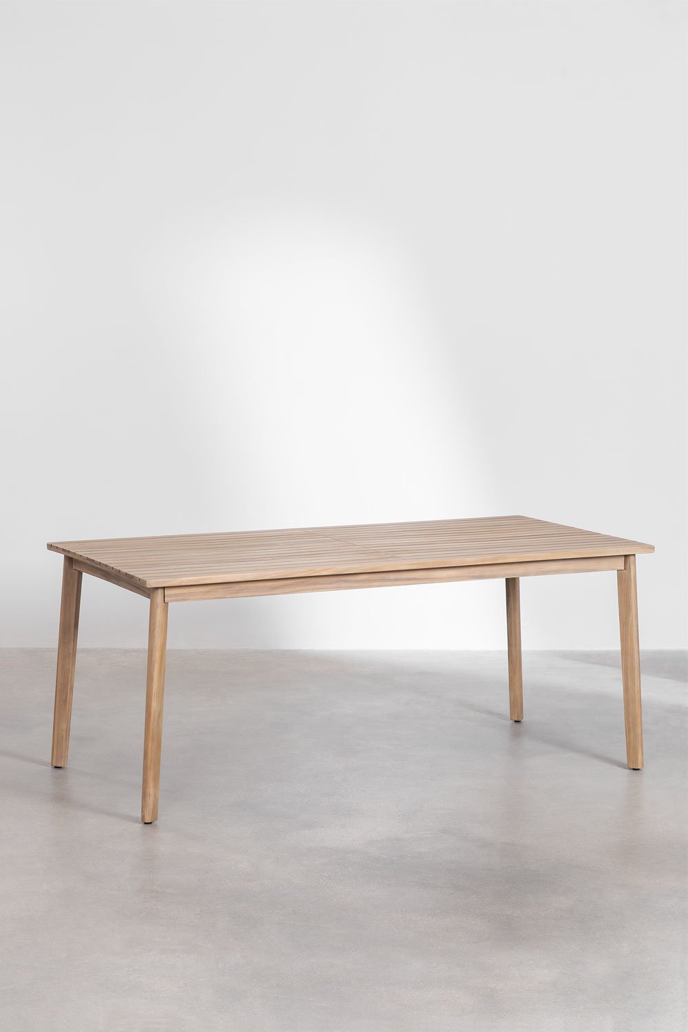 Set tavolo rettangolare 180x90 cm in legno di acacia Kaela e 6 sedie da pranzo in legno di acacia Uleno