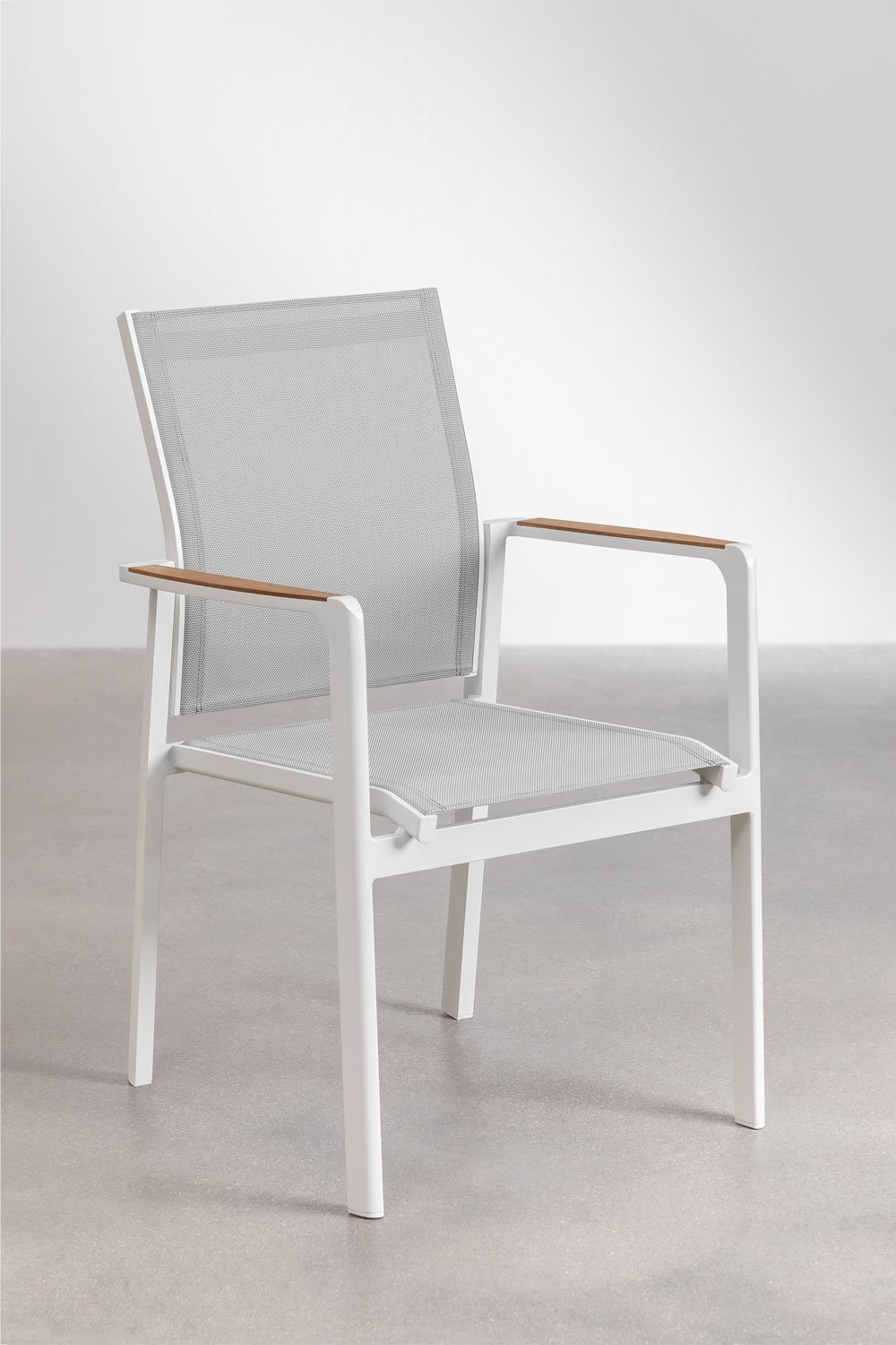 Set tavolo rettangolare 260x110 cm in alluminio e legno di teak Inkeri e 10 sedie da giardino impilabili in alluminio Elvira