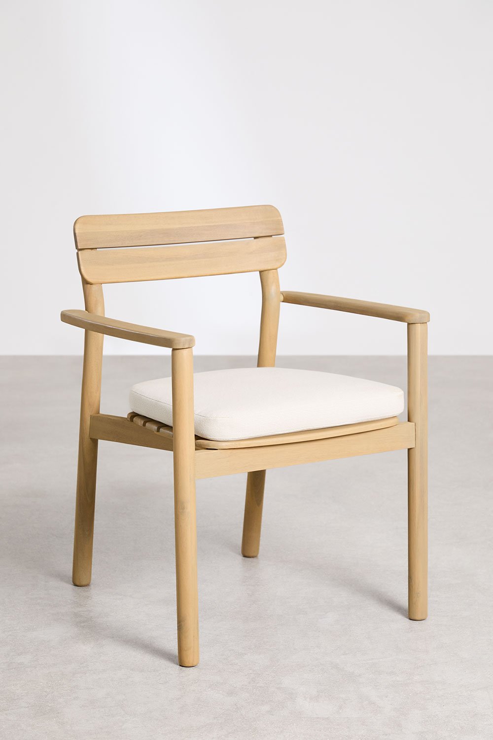 Set tavolo rettangolare 260x110 cm in alluminio e teak Inkeri e 10 sedie da giardino con braccioli in legno Saira