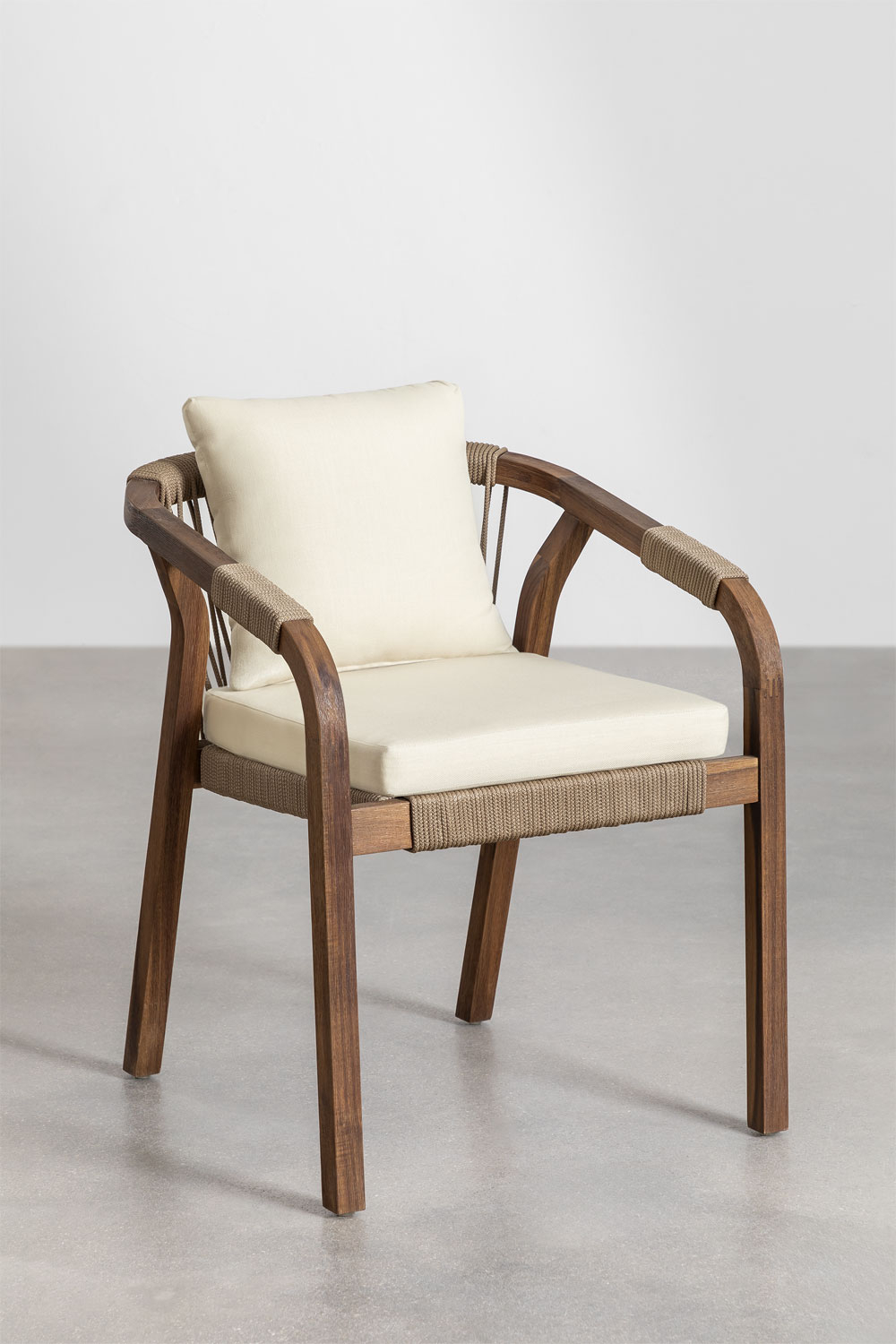 Set tavolo rettangolare estensibile 200-260-320x100 cm e 8 sedie da pranzo con braccioli in legno di acacia Dubai