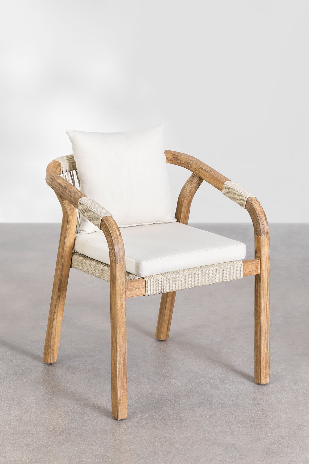 Set tavolo rotondo da 120 cm e 6 sedie da giardino con braccioli in legno di acacia Dubai