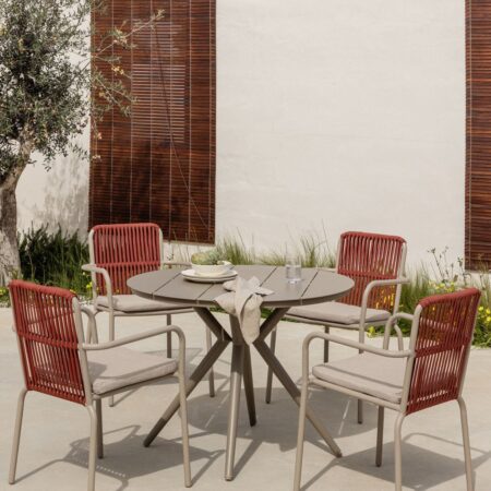 Set tavolo rotondo Ø100 cm Valerie e 4 sedie da giardino con braccioli in alluminio Alberta