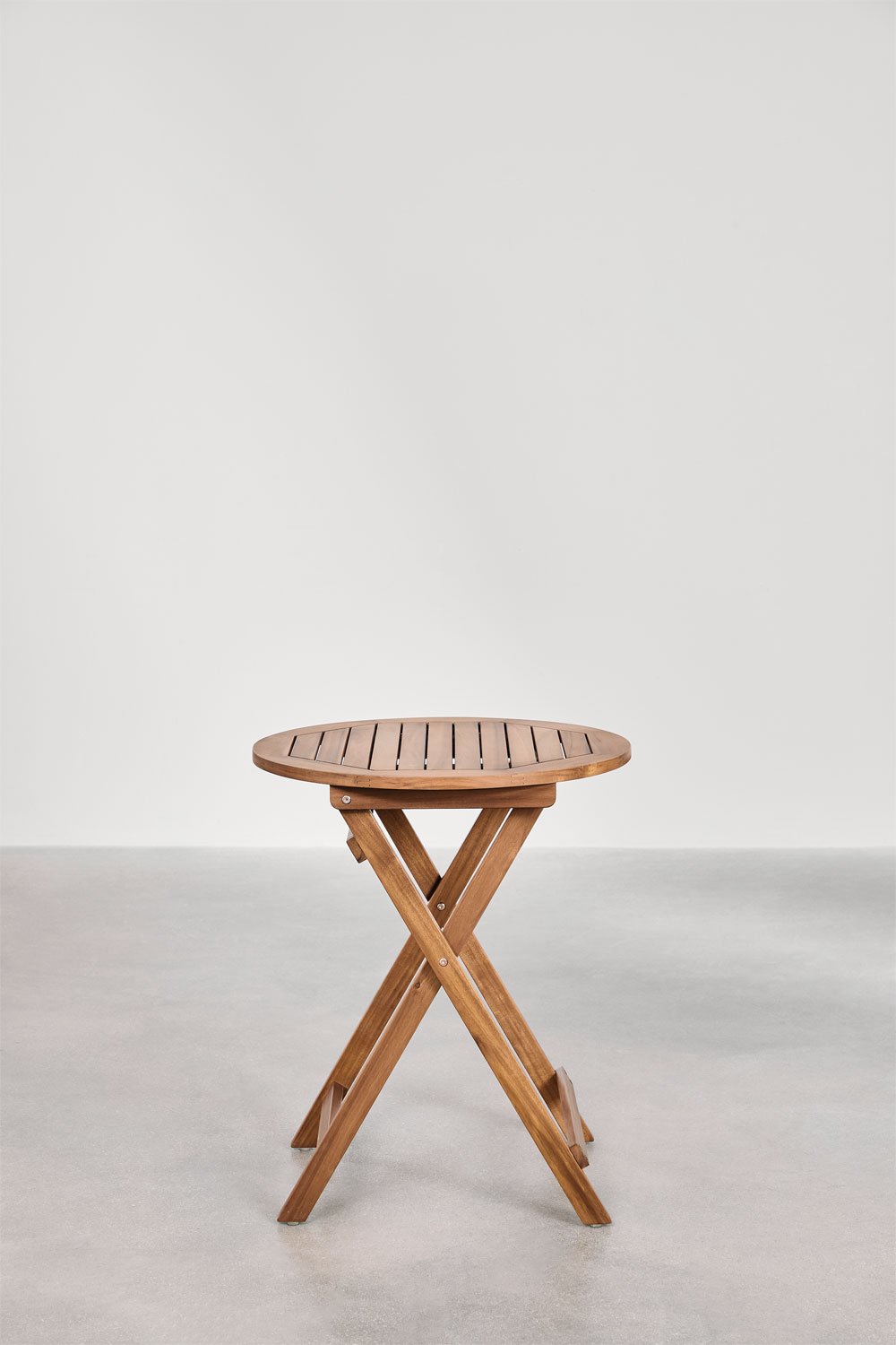 Set tavolo rotondo (Ø60 cm) e 2 sedie da giardino pieghevoli in legno di acacia Delawer Classic