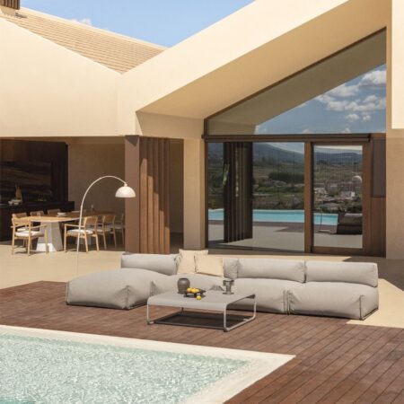 Set da giardino Porto con divano chaise longue modulare da 4 pezzi e tavolino da caffè