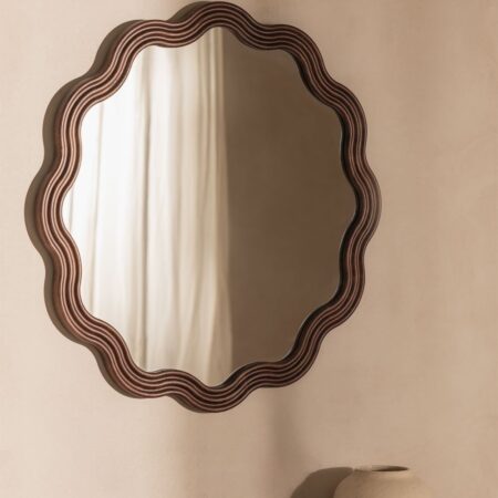 Specchio da parete rotondo in legno di rovere (Ø80 cm) Luesia