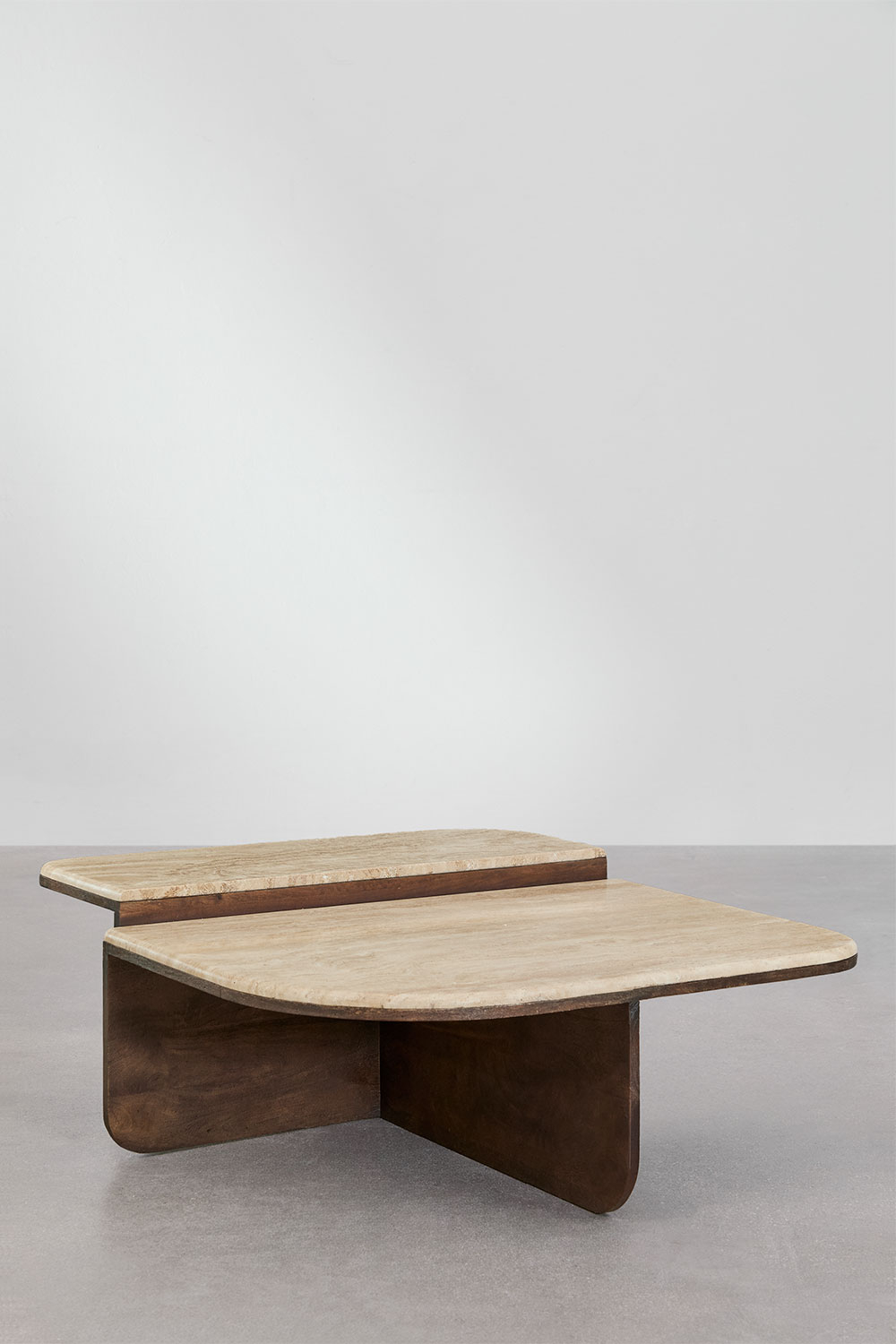 Tavolino da caffè 90x90 cm in pietra naturale e legno di mango Clotsh