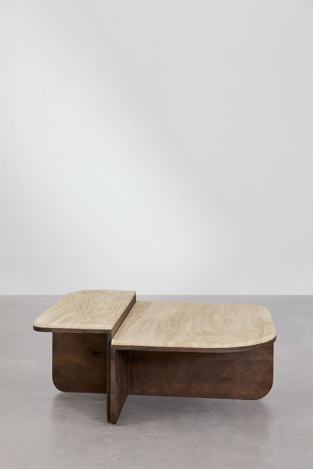 Tavolino da caffè 90x90 cm in pietra naturale e legno di mango Clotsh