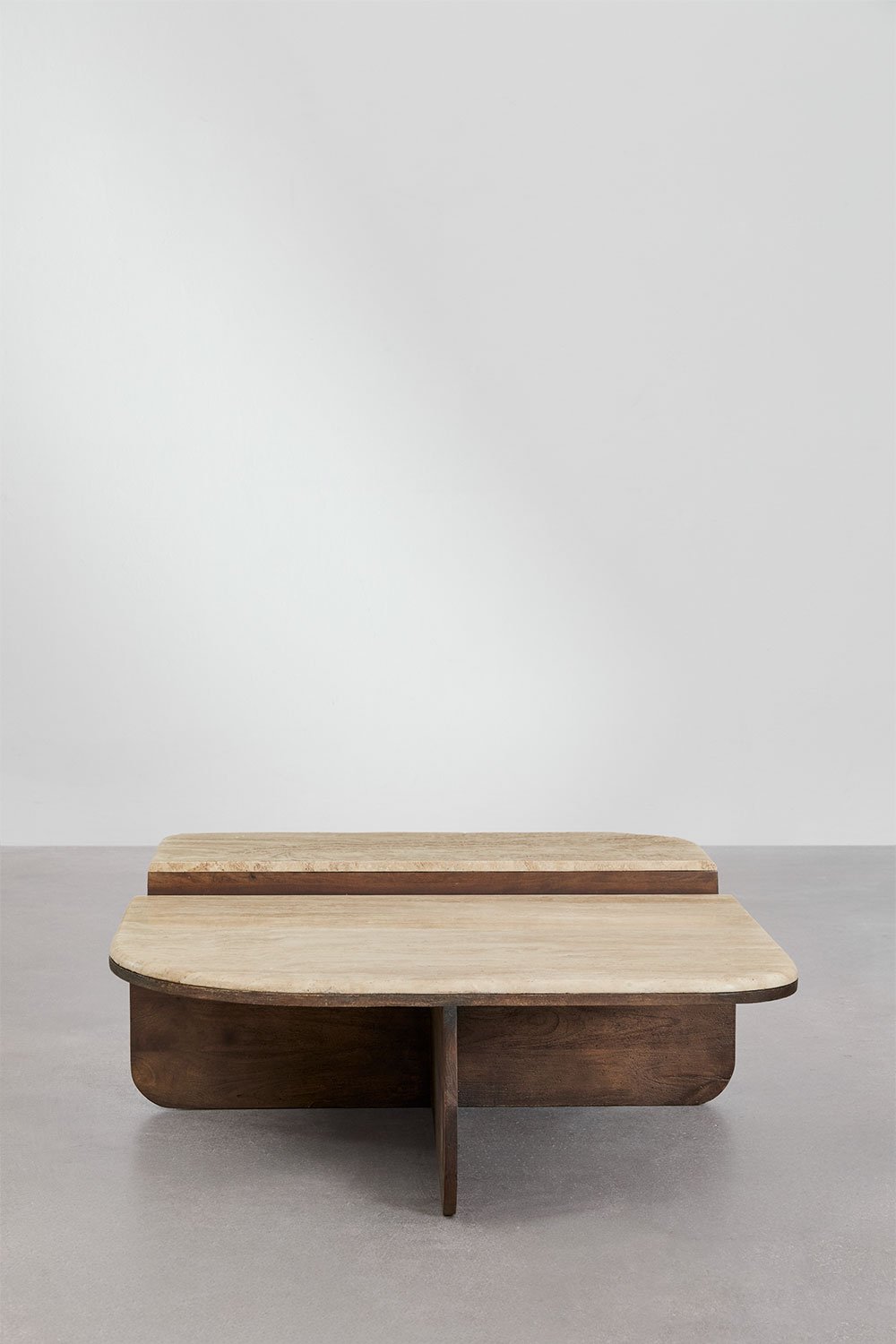 Tavolino da caffè 90x90 cm in pietra naturale e legno di mango Clotsh