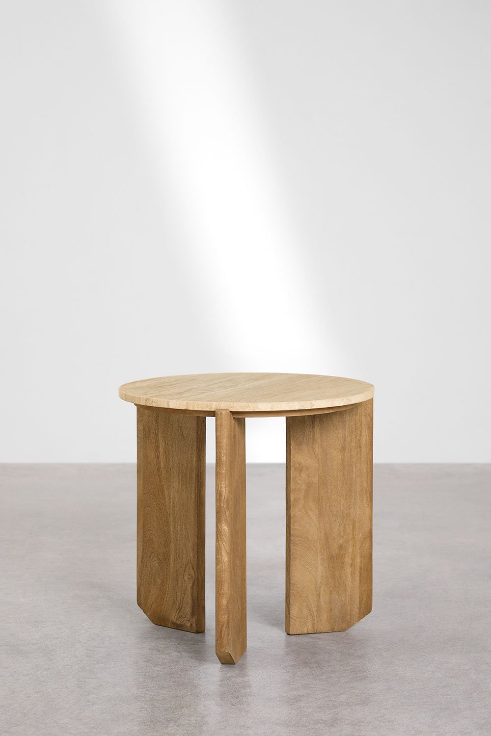 Tavolino rotondo Lavinia Ø50 cm in pietra naturale e legno di mango