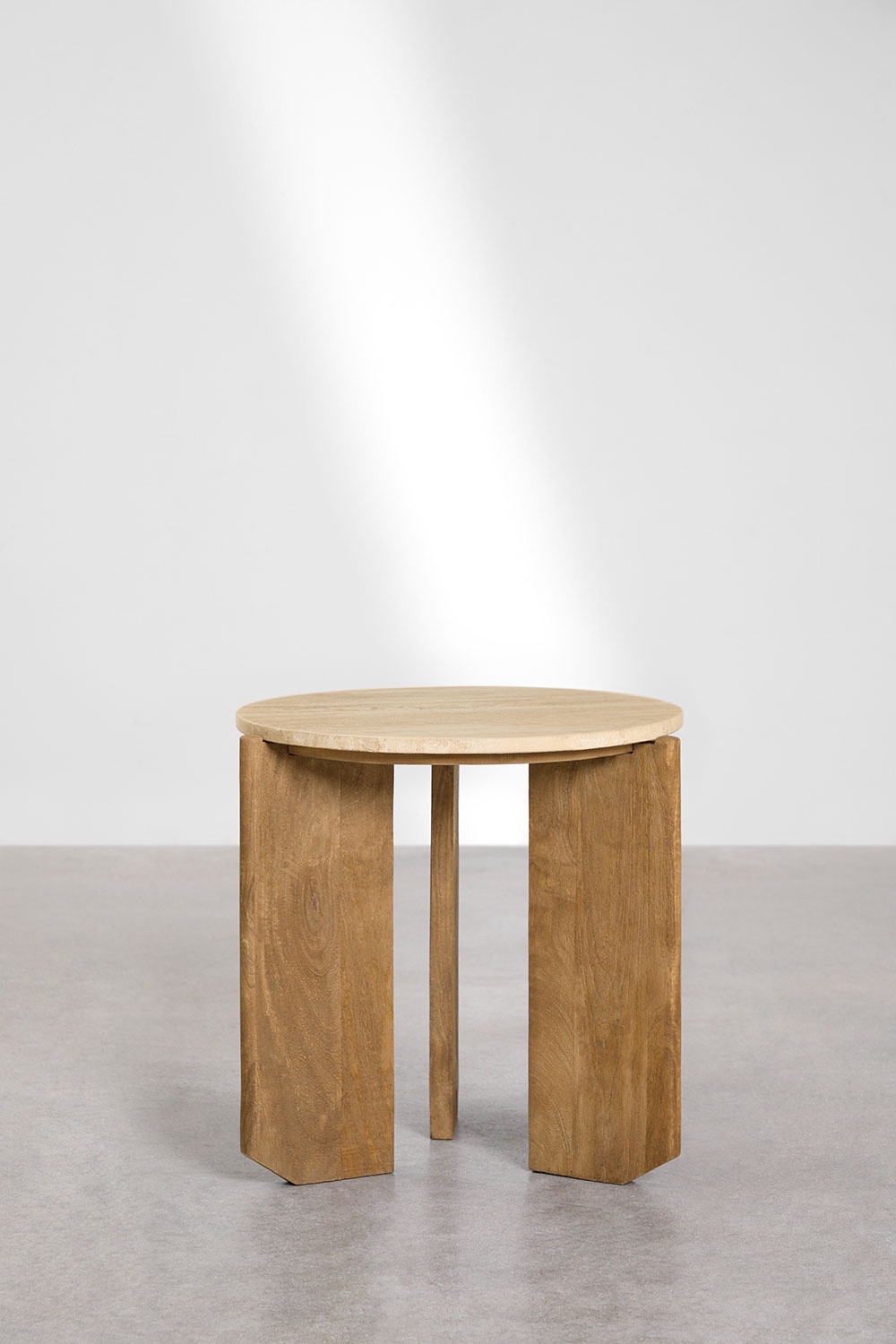 Tavolino rotondo Lavinia Ø50 cm in pietra naturale e legno di mango
