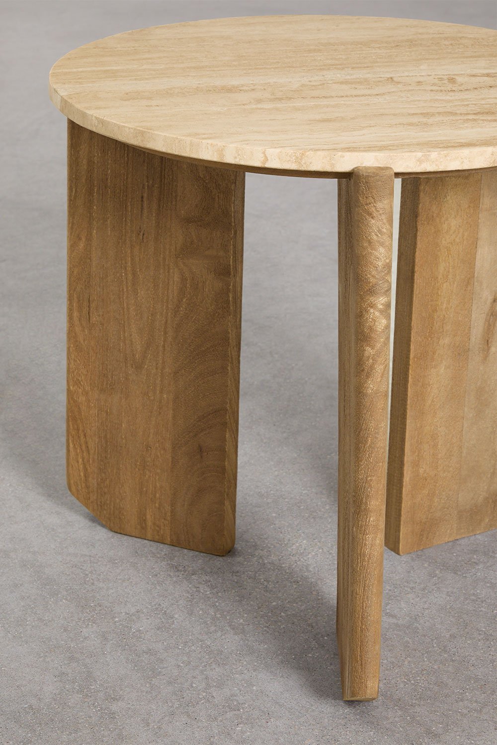 Tavolino rotondo Lavinia Ø50 cm in pietra naturale e legno di mango