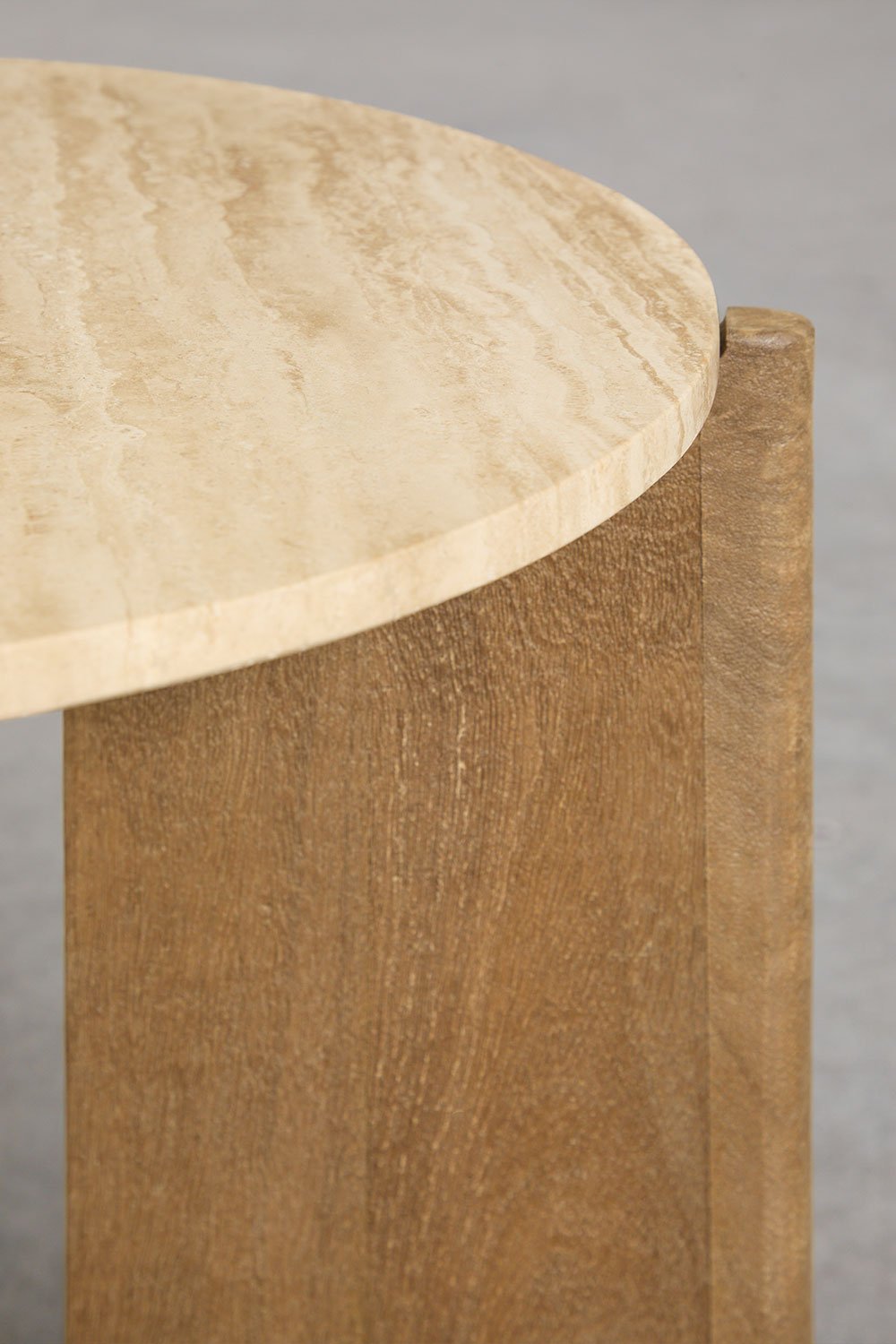 Tavolino rotondo Lavinia Ø50 cm in pietra naturale e legno di mango