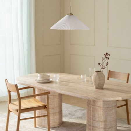 Tavolo da pranzo ovale 220x100 cm in cemento effetto travertino Velia