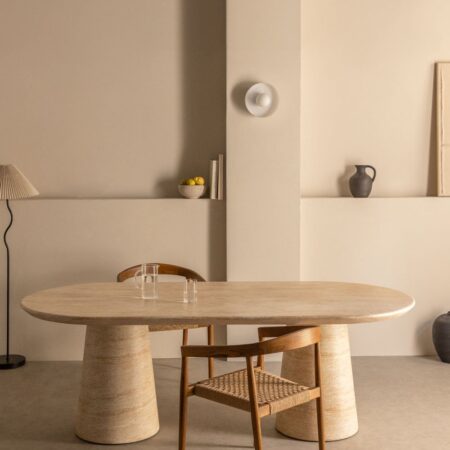 Tavolo da pranzo ovale 220x95 cm in cemento effetto travertino Noemi