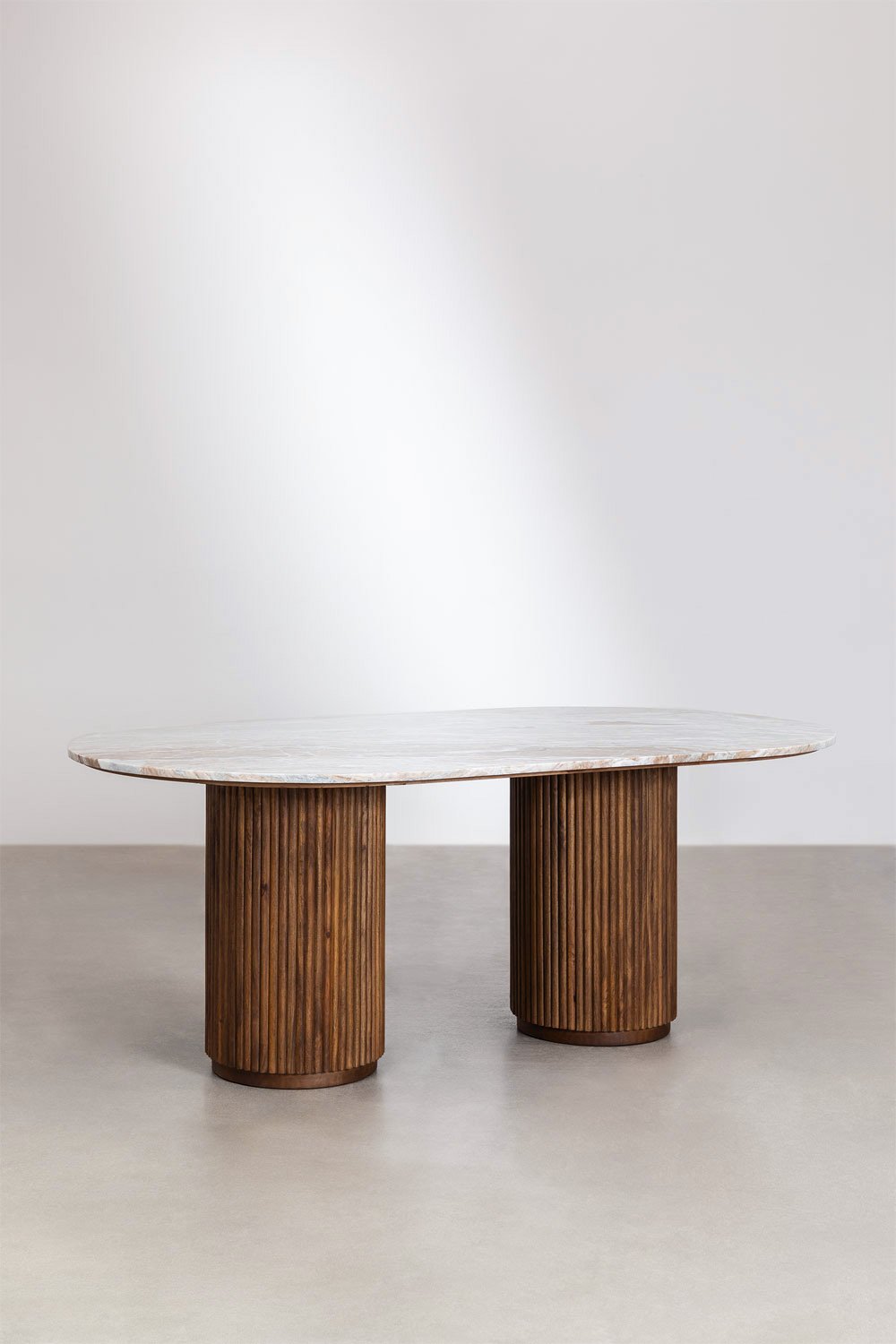 Tavolo da pranzo ovale 200x100 cm in marmo e legno di mango Giselda