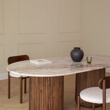 Tavolo da pranzo ovale 200x100 cm in marmo e legno di mango Giselda