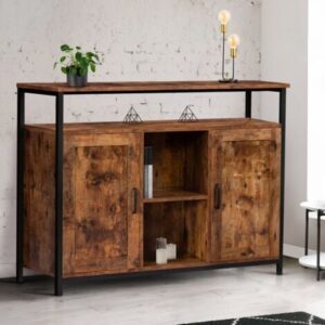 Credenza a 2 ante con ripiani effetto invecchiato, design industriale DAYTON