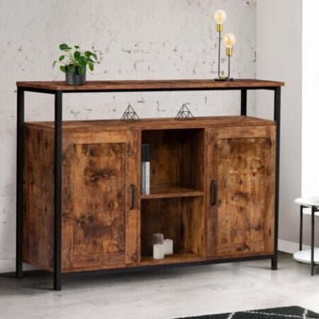 Credenza a 2 ante con ripiani effetto invecchiato, design industriale DAYTON