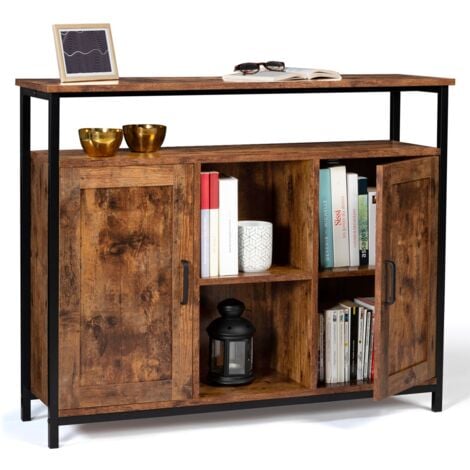 Credenza a 2 ante con ripiani effetto invecchiato, design industriale DAYTON