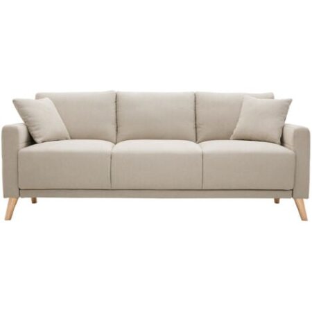 Divano 3 posti in tessuto beige e base legno chiaro MUNIK