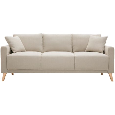 Divano 3 posti in tessuto beige e base legno chiaro MUNIK