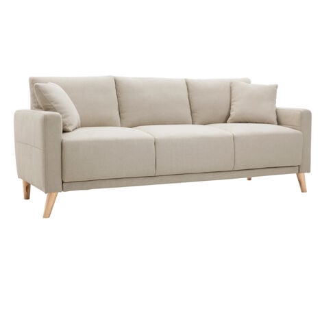 Divano 3 posti in tessuto beige e base legno chiaro MUNIK