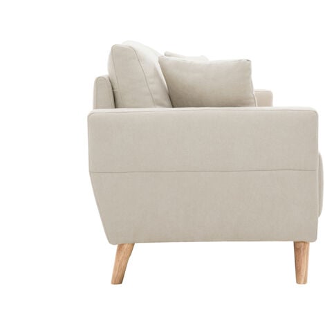 Divano 3 posti in tessuto beige e base legno chiaro MUNIK